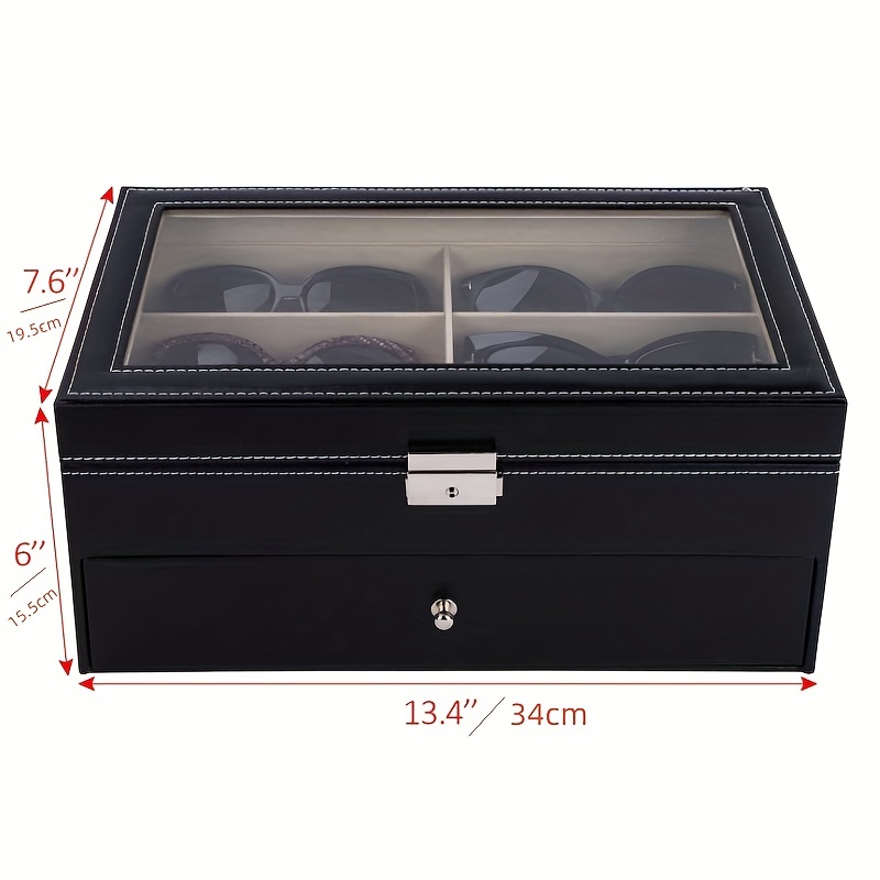12 Slots Sunglasses Organizer Eyewear Display Case with Glass Lid