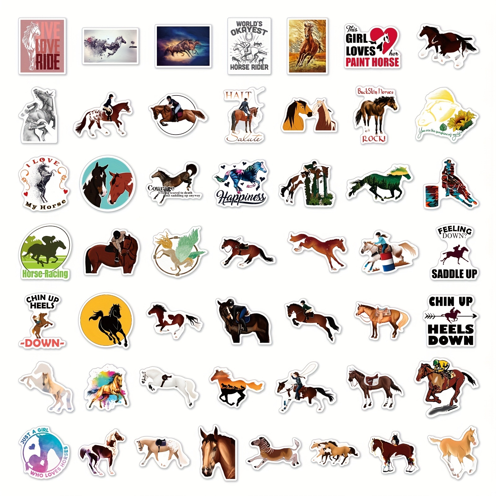 Horse Riding Stickers Horses Racing Vinyl Stickers Pack of 50-Suitable for Laptop Travel Case Phone Car Scrapbook Water Bottle Bike Computer Phone