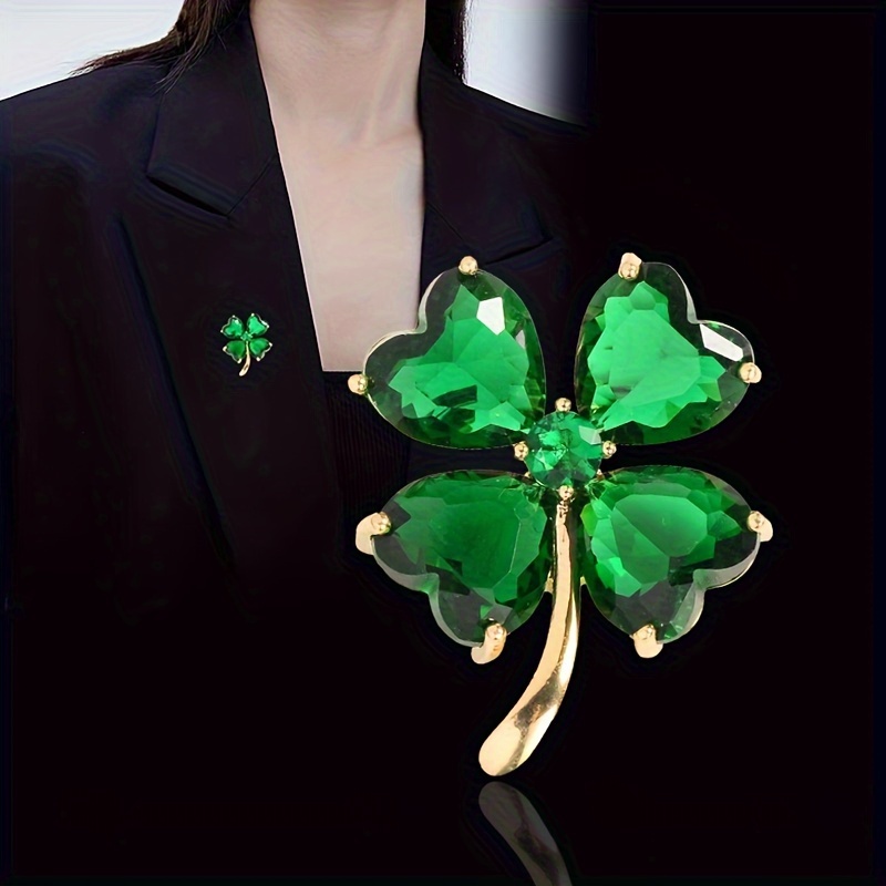 

1pc Lucky Four-leaf Clover Brooch French Retro Emerald Corsage Fixed Clothes Anti-emptied Pin Buckle For Women Wedding Dress Jewelry