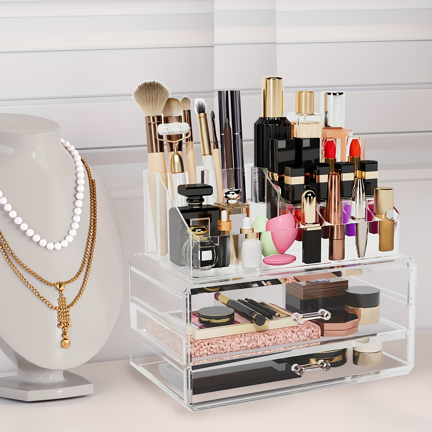 Clear Makeup Storage Organizer Drawers Acrylic Large Makeup Organizer  Cosmetic Display Case Stackable Storage Box with
