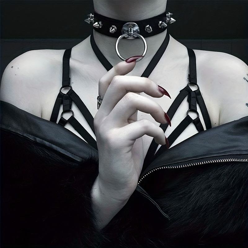 Punk Style Round Ring Pu Leather Choker Necklace Gothic - Temu
