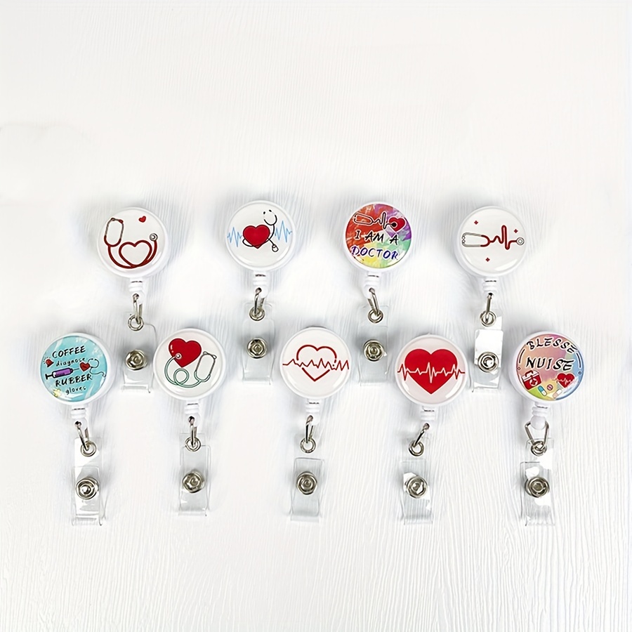 1pc Nurses Doctors Retractable Badge Reels Kawaii Cartoon Pattern Uniform Pocket Clips Work Card Holder Hospital Supplies,Food,Cat,Anime,Flower