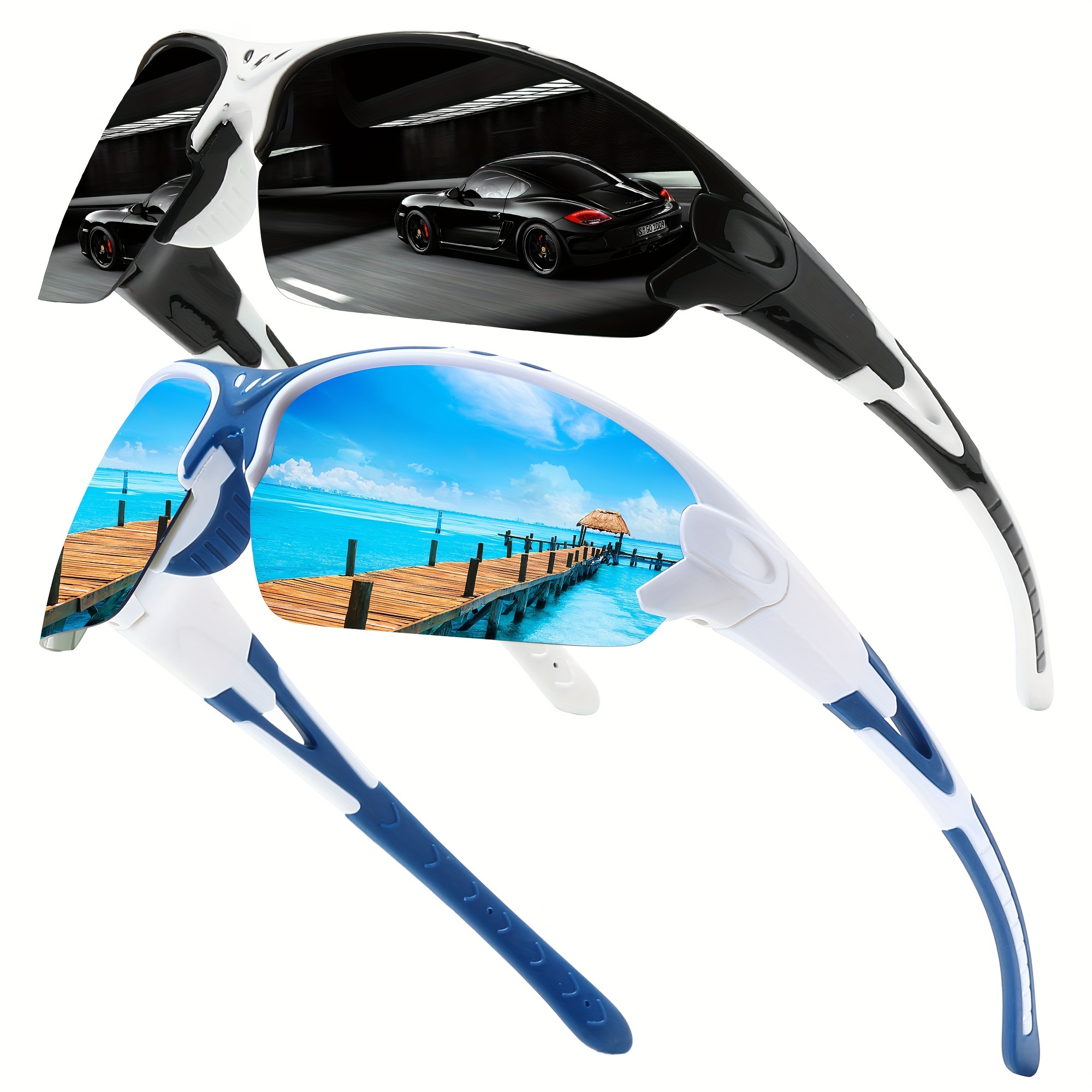 2pairs Cool Half Rim Polarized Wrap Around Sunglasses For Men Women Outdoor  Sports Party Vacation Travel Driving Cycling Supplies Photo Props  Valentines Day Gifts - Jewelry & Accessories - Temu