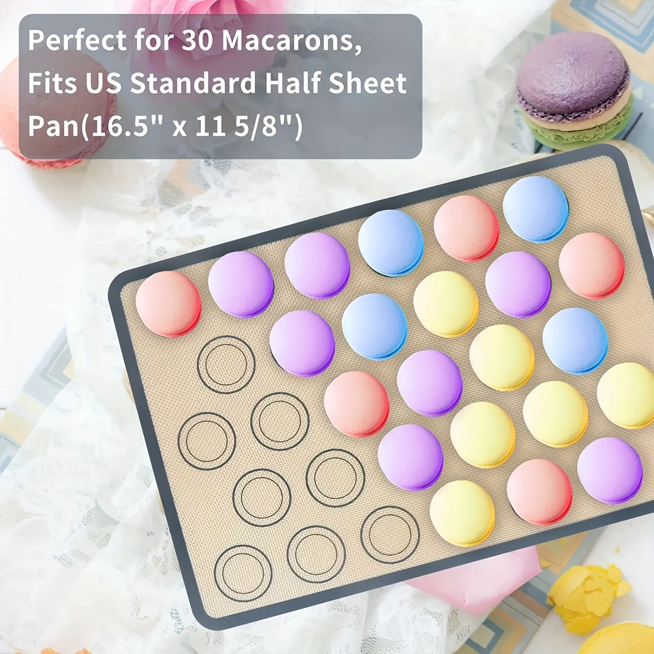 2pcs Non-Stick 30-cavity Silicone Macaron Baking Mat Baking Sheet