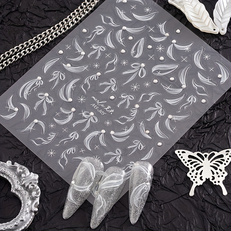 1 Pcs Pearl Feather 3D Nail Art Stickers DIY Decorations