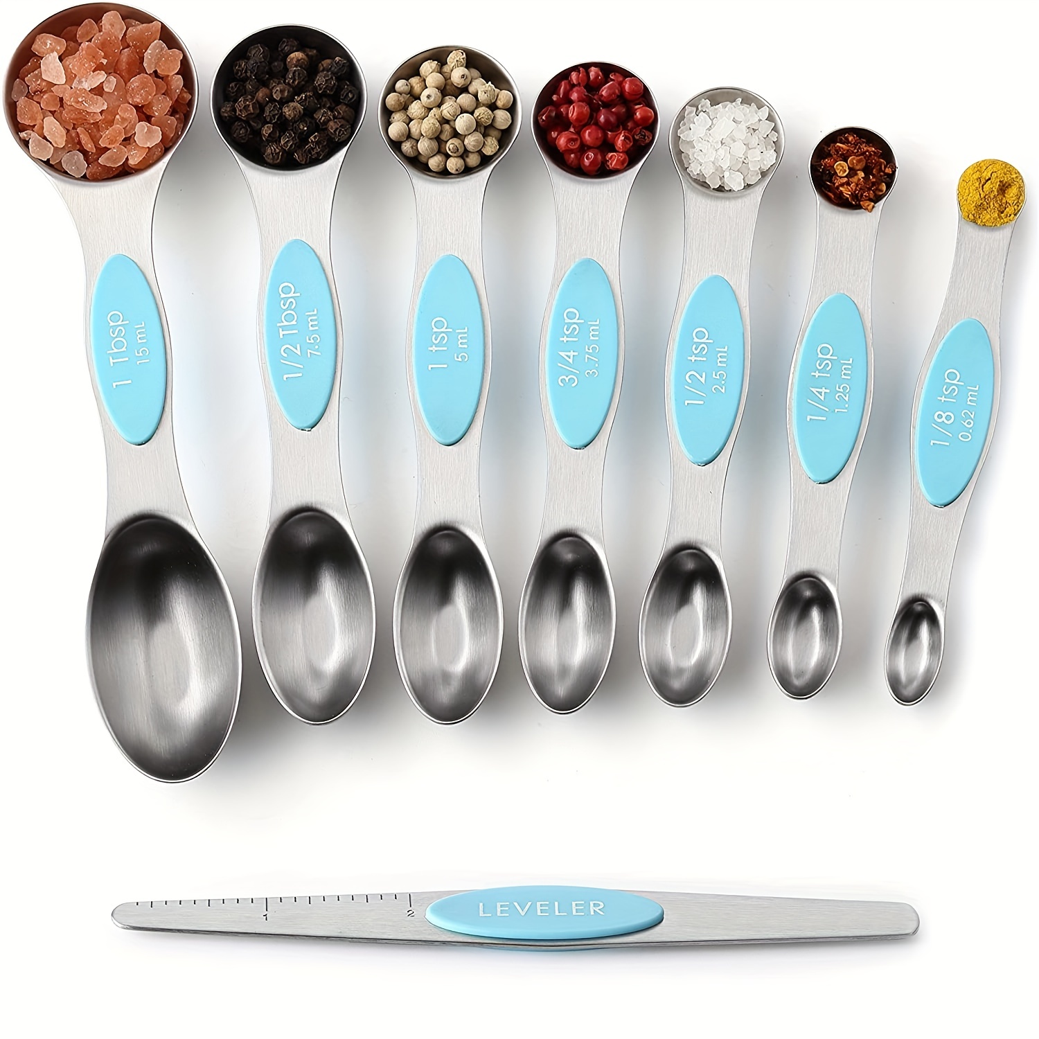 8pcs Magnetic Measuring Spoons Stainless Steel Stackable Double