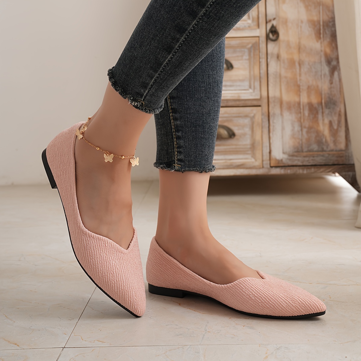Women's Slip-On Flats Pointed Toe Style, Lightweight Comfortable,  Black Pink Options, Professional or Casual Wear