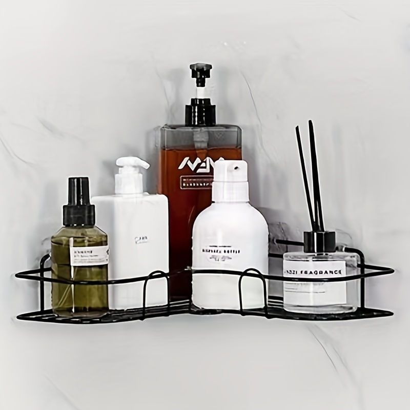 Adhesive Corner Shower Shelf with Hooks and Soap Holder
