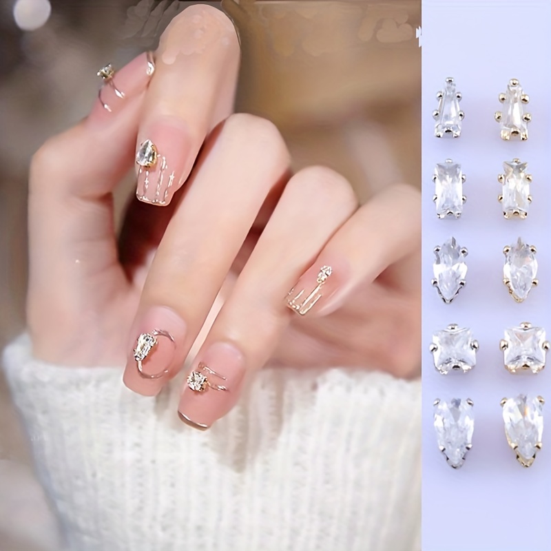 120pcs Gold Nail Charms Nail Jewelry luxury 3D Nail Art Zircon Metal Gem  Nail Art Crystal Diamonds for Nail Art Decorative Accessories Nail