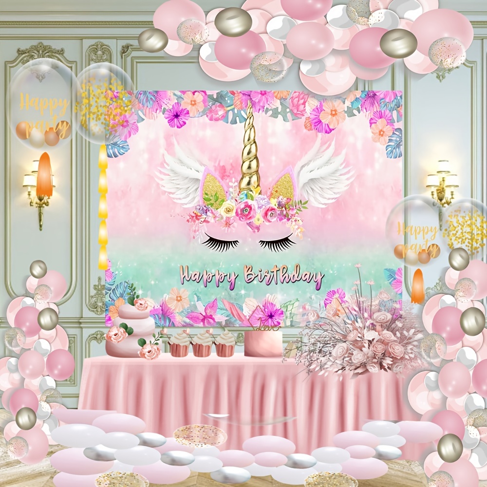 1pc Licorne anniversaire décoration toile de fond, arc-en-ciel licorne  fille mignon anniversaire fête fond tissu, rose fille anniversaire  décoration fournitures - Temu Switzerland