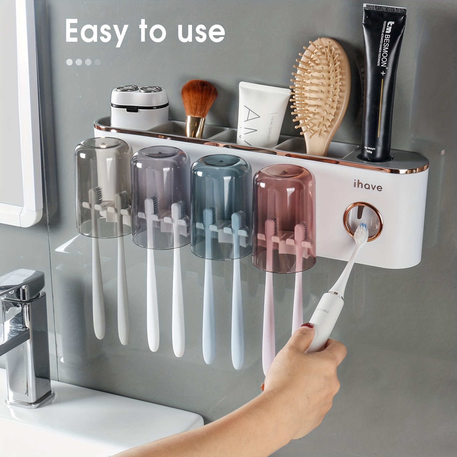 1pc Porte-brosse à dents avec distributeur de dentifrice, support de  rangement mural pour brosse à