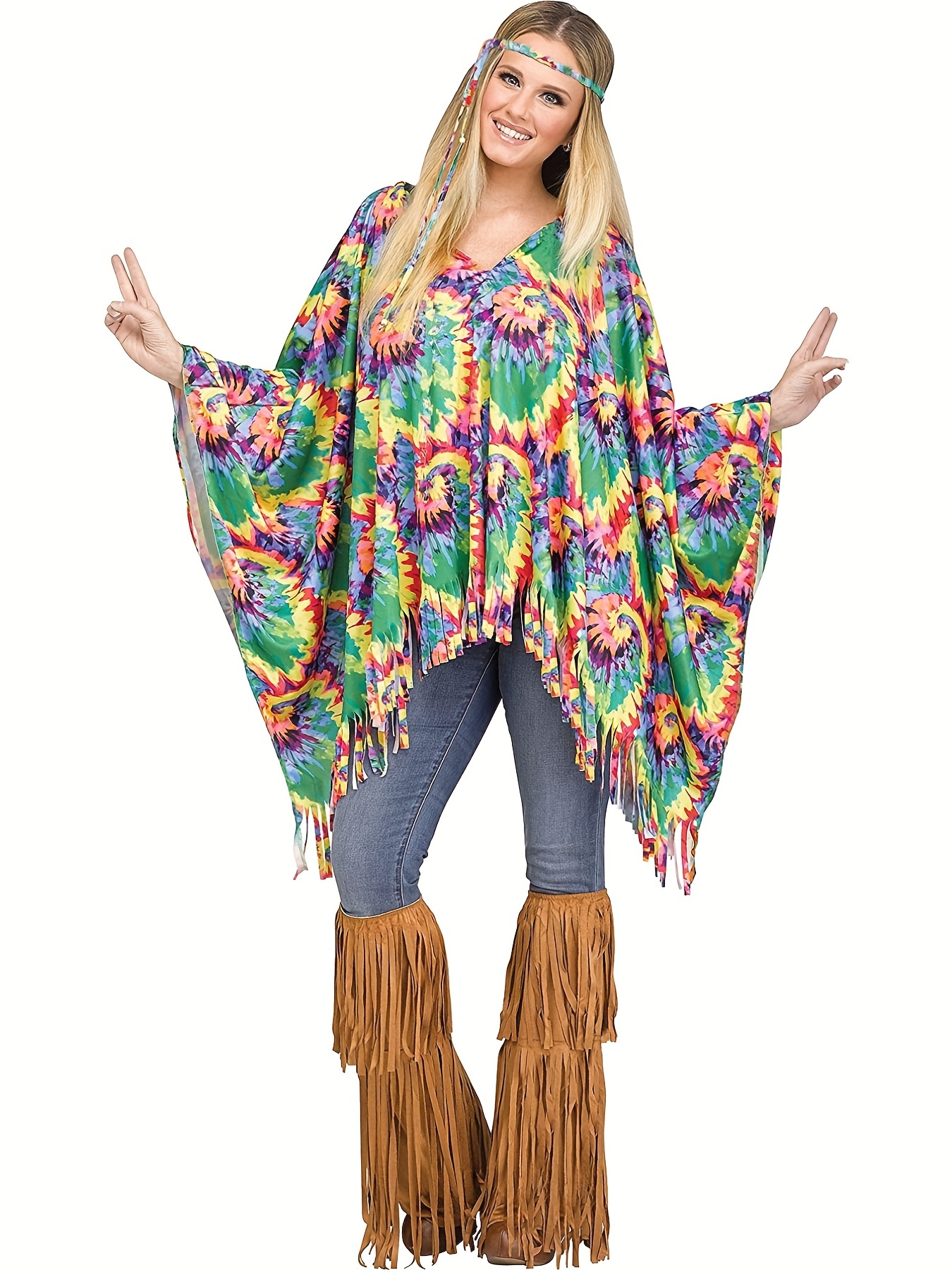 70s Hippie Style Halloween Cosplay Dress, Disco Halloween Costume, Long  Sleeve Abstract Print Dress, Women's Clothing
