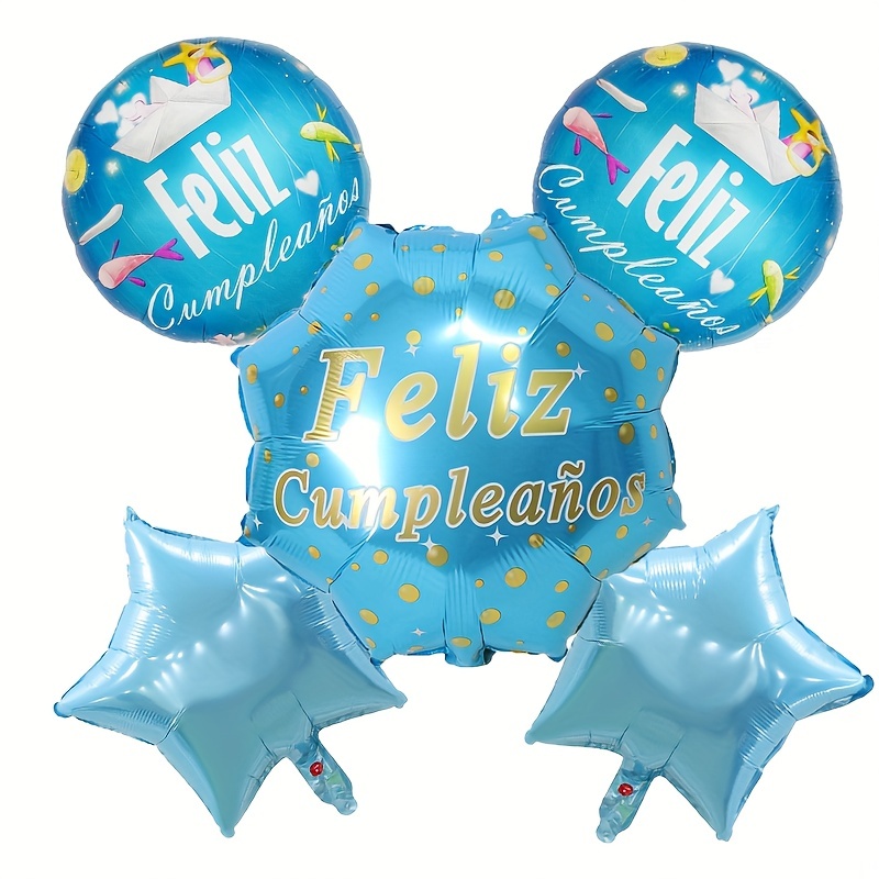 Ballon Rond - Happy Birthday Or & Bleu - Bouquet de Ballons