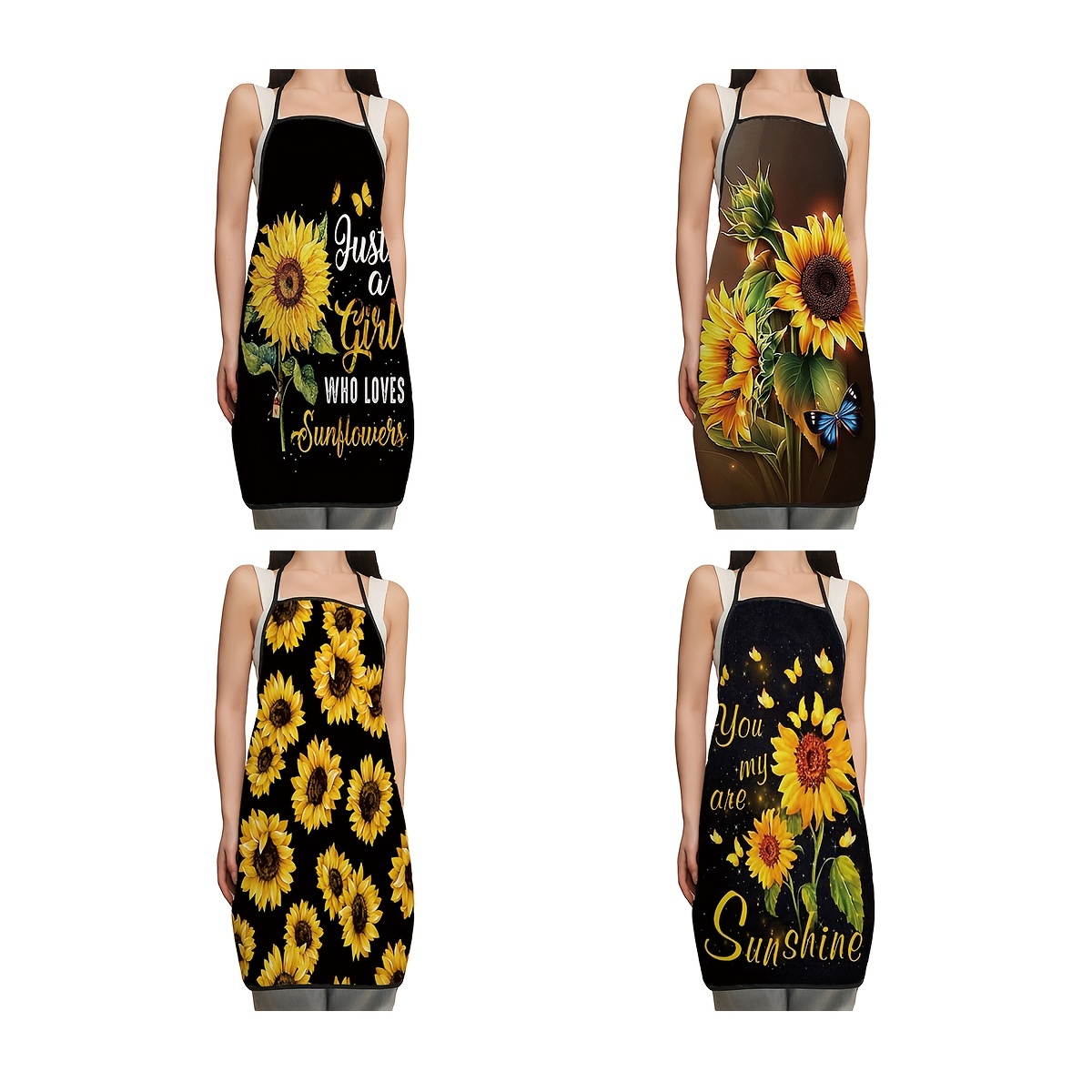 

1pc, Polyester Apron, Sunflower Pattern Adjustable Cooking Apron, Beautiful Art Kitchen Apron For Baking Grill, Household Solid Color Apron, Household Adult Apron, Kitchen Supplies