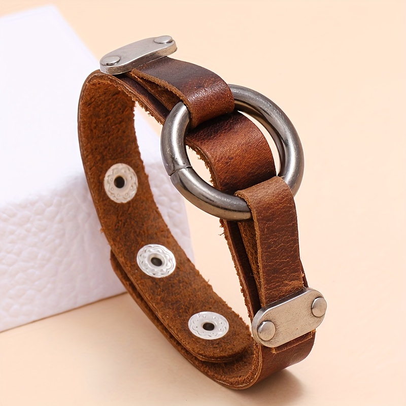 

1pc Trendy Creative Cool Men's Cowhide Bracelet Jewelry, Punk Bracelet