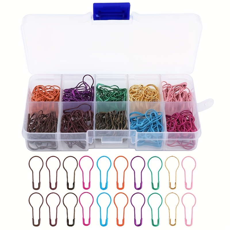 

300pcs Assorted Color Safety Bulb Pins & Calabash Crochet Stitch Markers - Perfect For Knitting & Diy Projects With Storage Box!