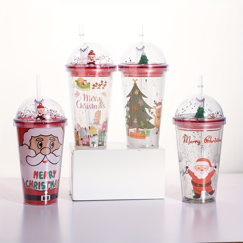 Christmas Tumbler With Lid And Straw Double Walled Plastic - Temu