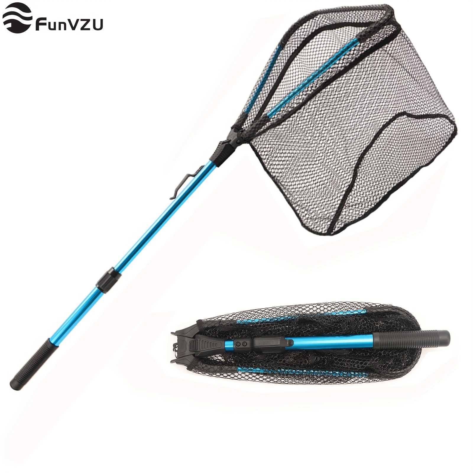 Durable Folding Fishing Landing Net with Telescopic Pole Handle - Knotless  Mesh for Safe Fish Catching and Releasing