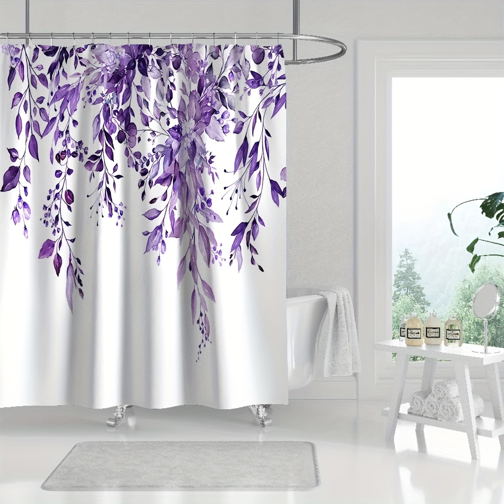 Cortinas de ducha para baño, color morado cereza, sencillas, impermeables,  de tela de poliéster, con 12 ganchos, modernas, lavables a máquina