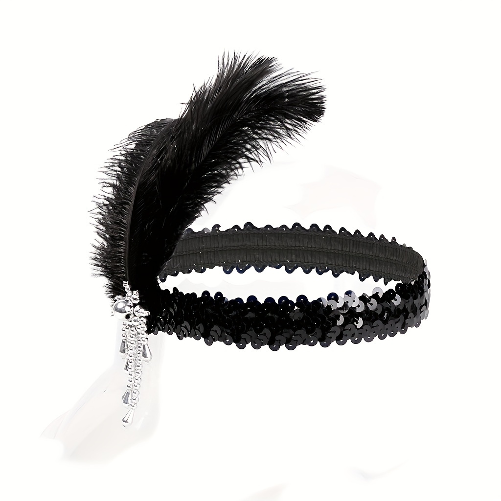 1920' Faux Feather Headband Crystal Rhinestone Hair - Temu