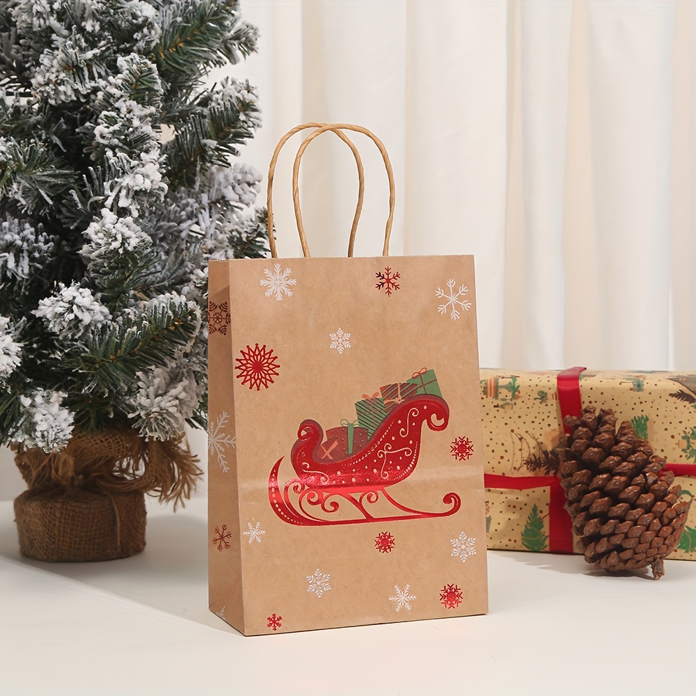 8 Bolsas De Regalo De Navidad, 8 Diseños De Bolsas De Papel Kraft  Navideñas, 8.3x5.9x3.1 Pulgadas Con Asas Bolsas De Regalo De Navidad,  Adecuadas Para