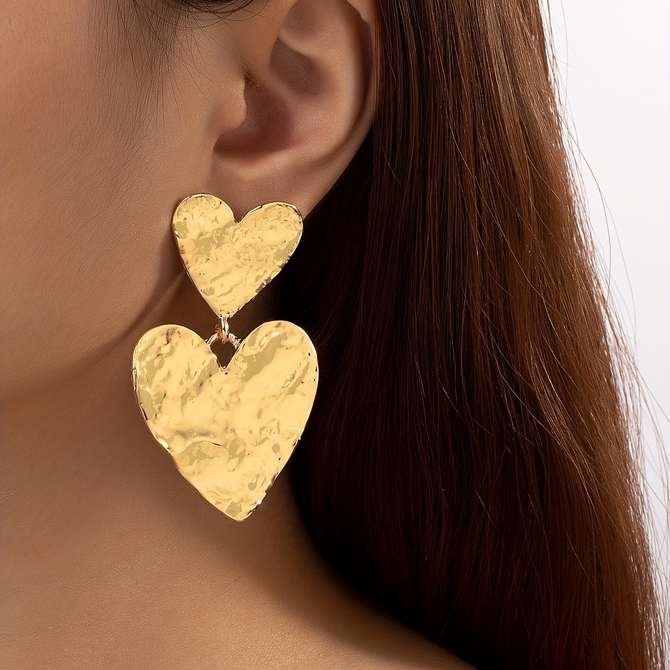 

Double Golden Heart Design Dangle Earrings Elegant Sexy Style Zinc Alloy Jewelry Trendy Casual Dating Decor Valentine's Day Jewelry For Her
