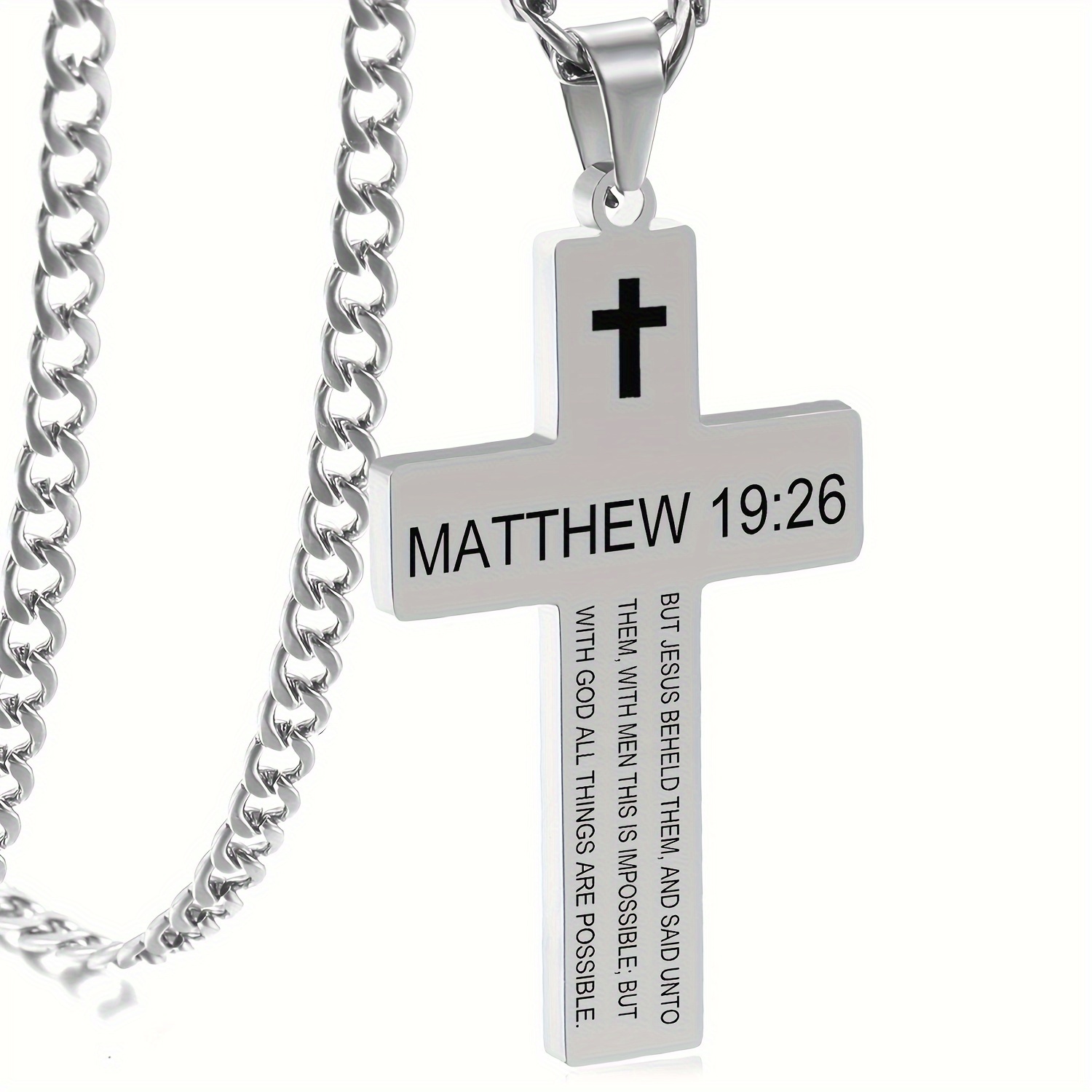 Inspirational Bible Verse Cross Pendant Necklace for Men