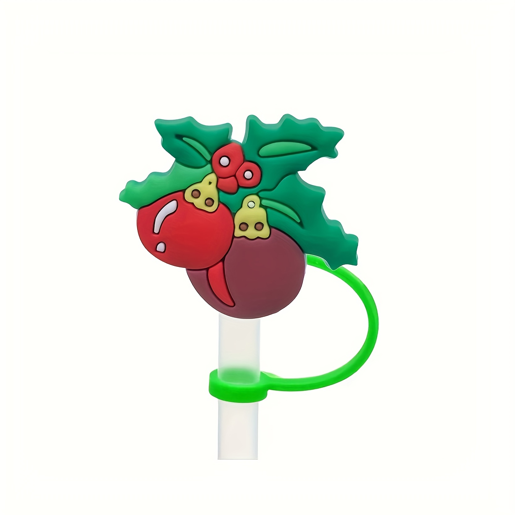 1pc silicone straw cover, reusable Christmas design kitchen