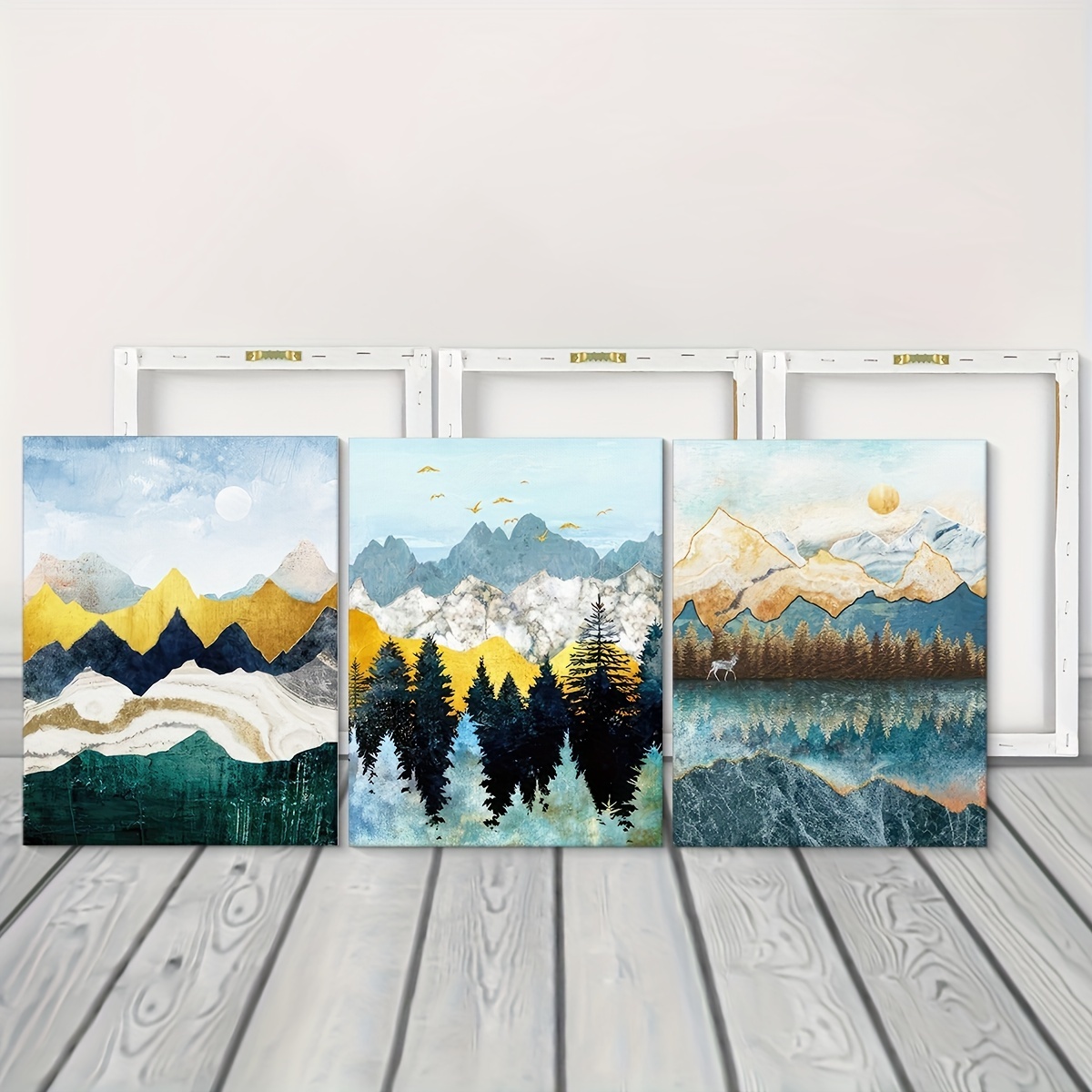 3pcs Framed Natural Landscape Ink Art Wall Art Prints