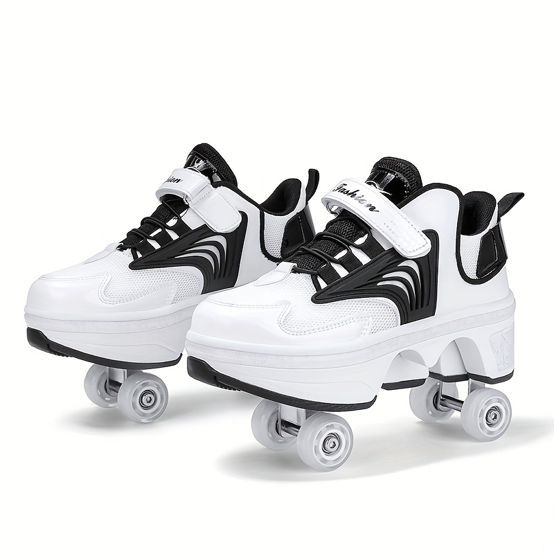 Roller Skate Shoes for Women Four Rounds Children's Roller Skates Shoes  That Turn into Rollerskates Sneakers Outdoor Light Shoes with Wheels for  Girls/Boys… (Black White, US 9) : : Shoes & Handbags