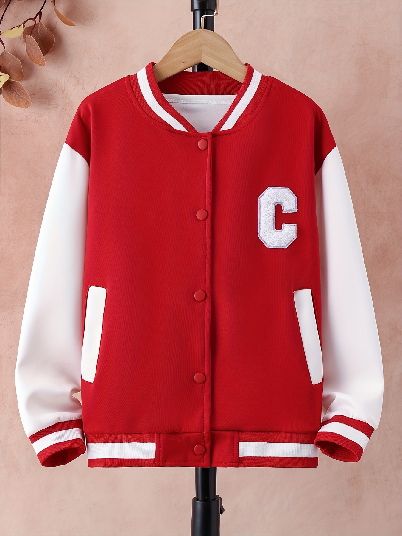 Girls Fashion Letter Embroidered Snap Button Varsity Jacket