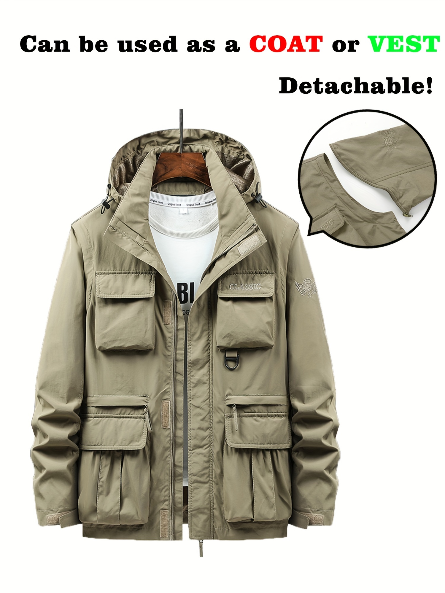 Men's Multi Pocket Detachable Windbreaker Jacket Cargo Vest - Temu