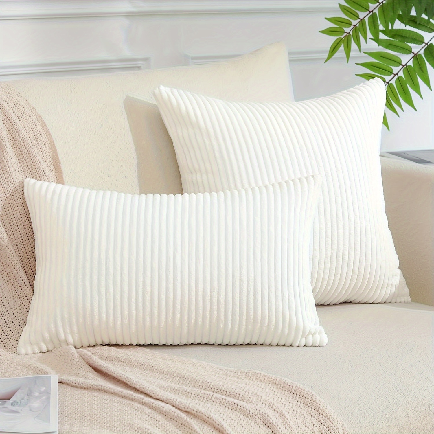 Corduroy Pillow Covers With Splicing Super Soft Couch Pillow