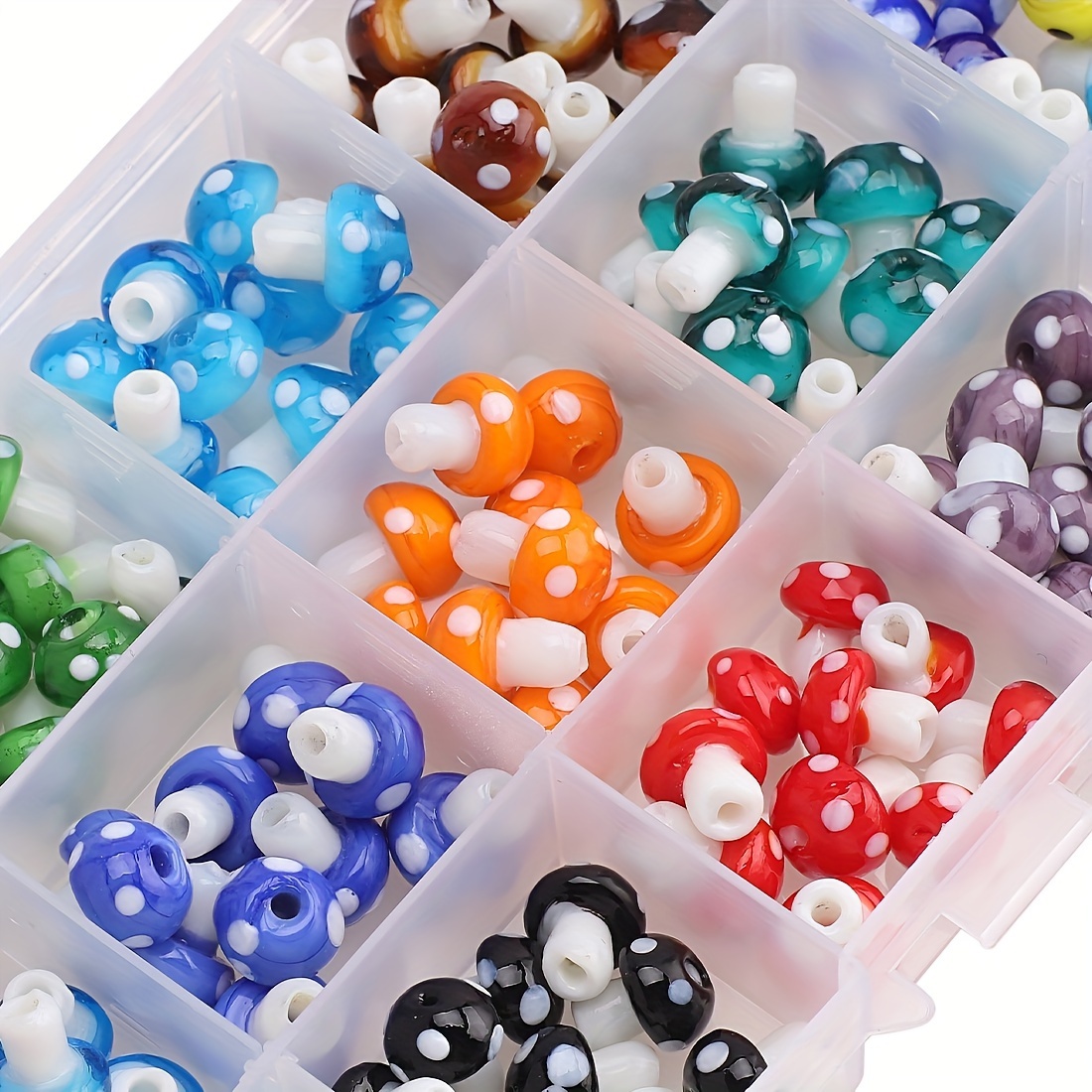 50Pcs Mushroom Beads Charms Glass Lampwork Beads Mushroom Ornament for  Jewelry Craft Necklace Bracelet Earring Making Multicolored