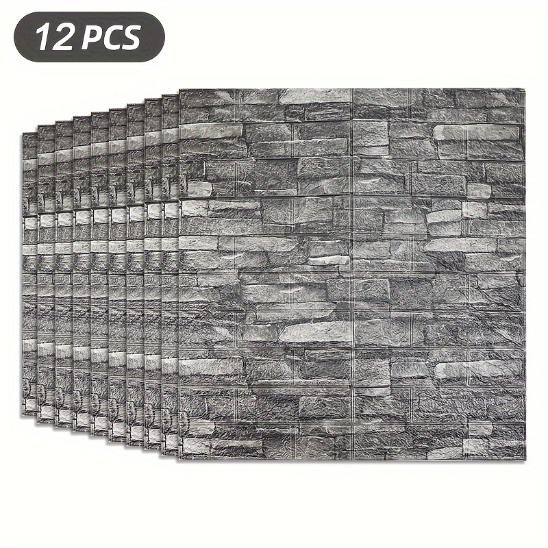 TEMU Pegatinas De Pared 3D 12 Piezas Paneles De Papel Tapiz De Espuma Autoadhesivos - Azulejos De De Mármol Rectangular Contemporáneo - Decoración