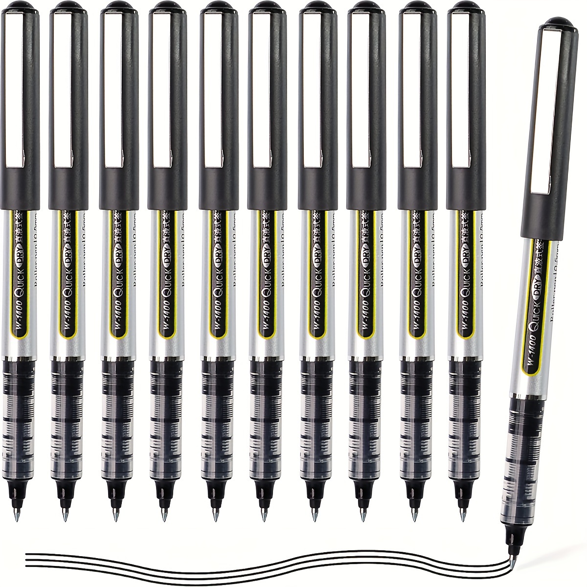 Image of 3/12pcs/straight Pen Quick Drying Test Signature Gel Pen 0.5mm Black Blue Ink School Office Student Ball Pen Stationery School Rollerball Pen
