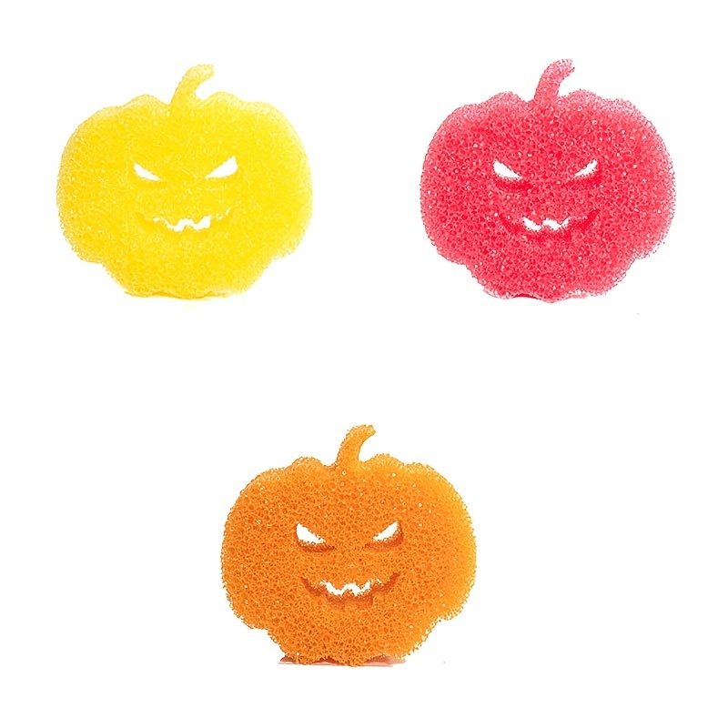 2/3pcs Halloween Pumpkin Sponge For Cleaning, Kitchen Scrub Sponge