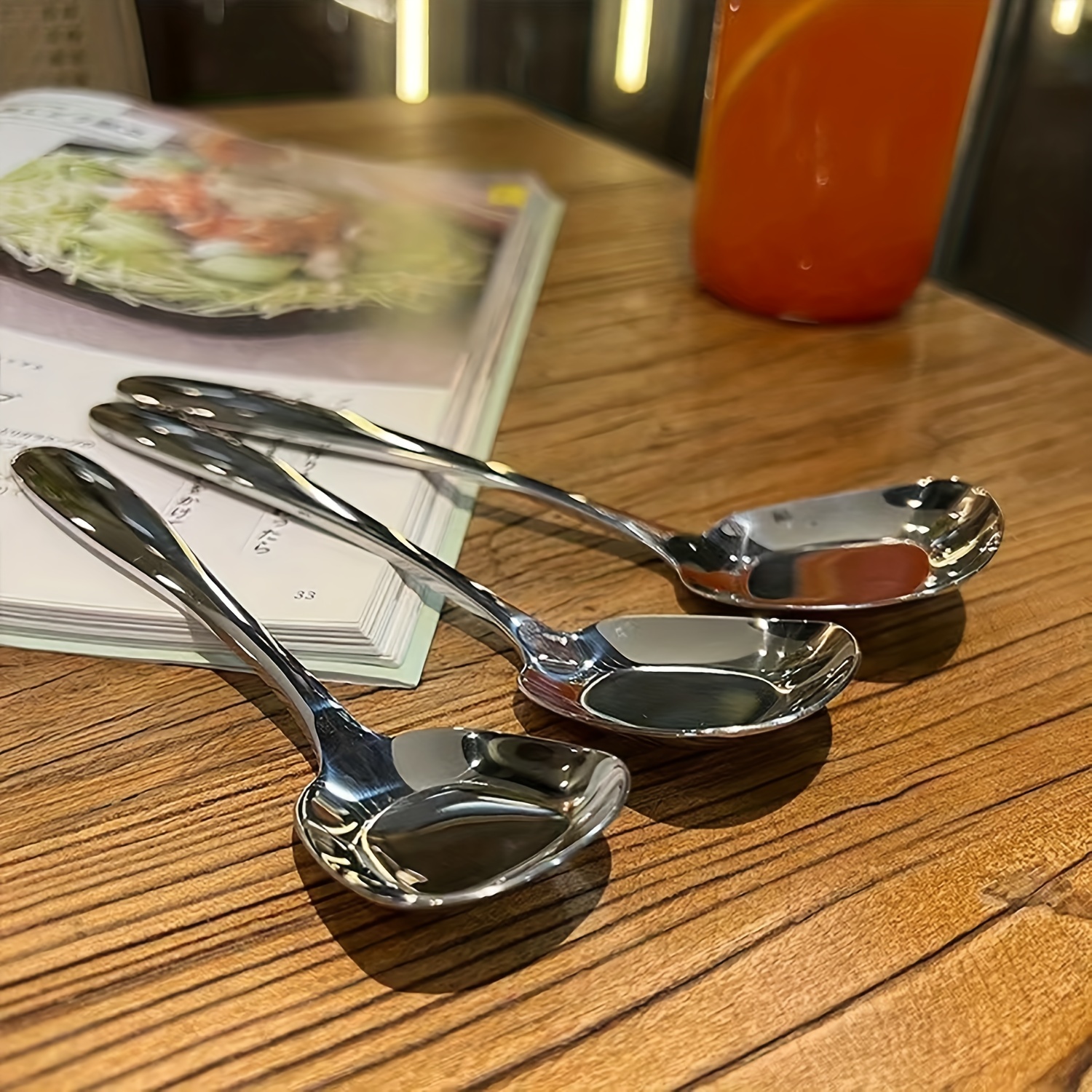 Square Head Stainless Steel Spoons,3PCS Teaspoons Stainless Steel  Spoon,Household Square Head Spoon,Korean Style Square Soup Spoon,Kitchen  Kitchen