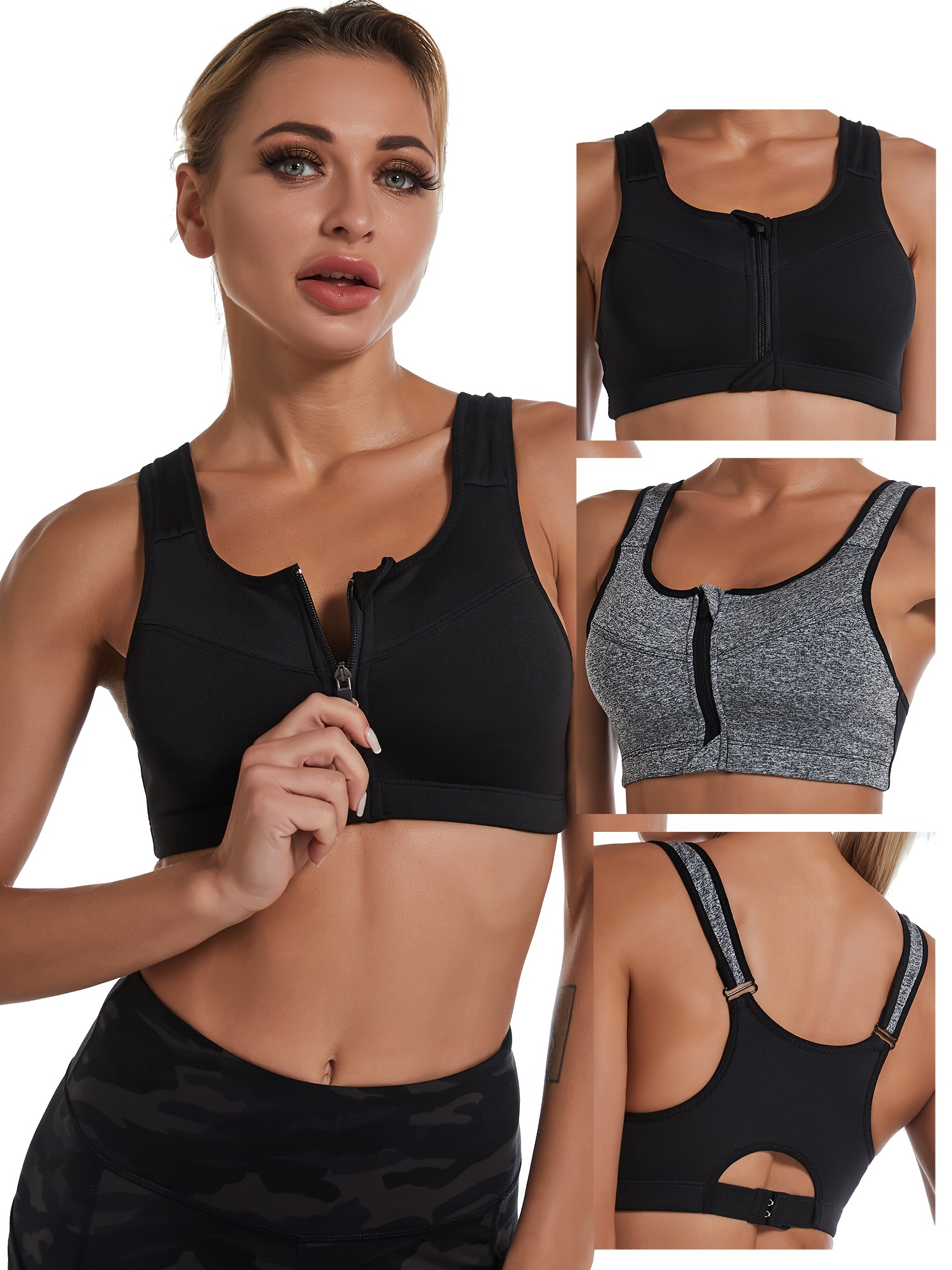 Sports Bra for Women Push up Bras Plus Size Zipper Support Racerback  Underwear Bra for Running Yoga Fitness