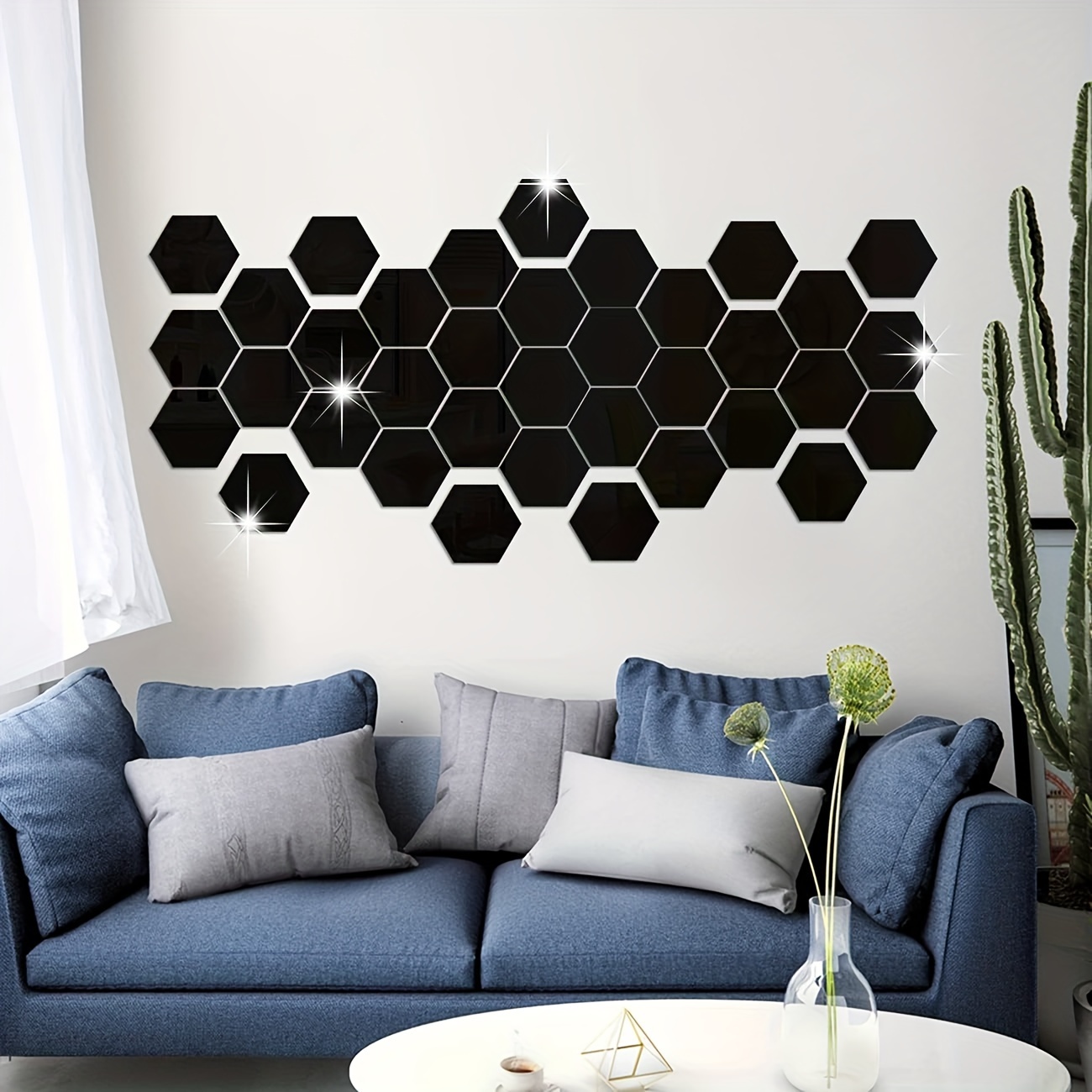 Warmcasa Stickers Muraux Miroir Acrylique 3D Auto-adhésif pour Décoration  de Chambre Salon Fond de TV (S, Argent Gauche)