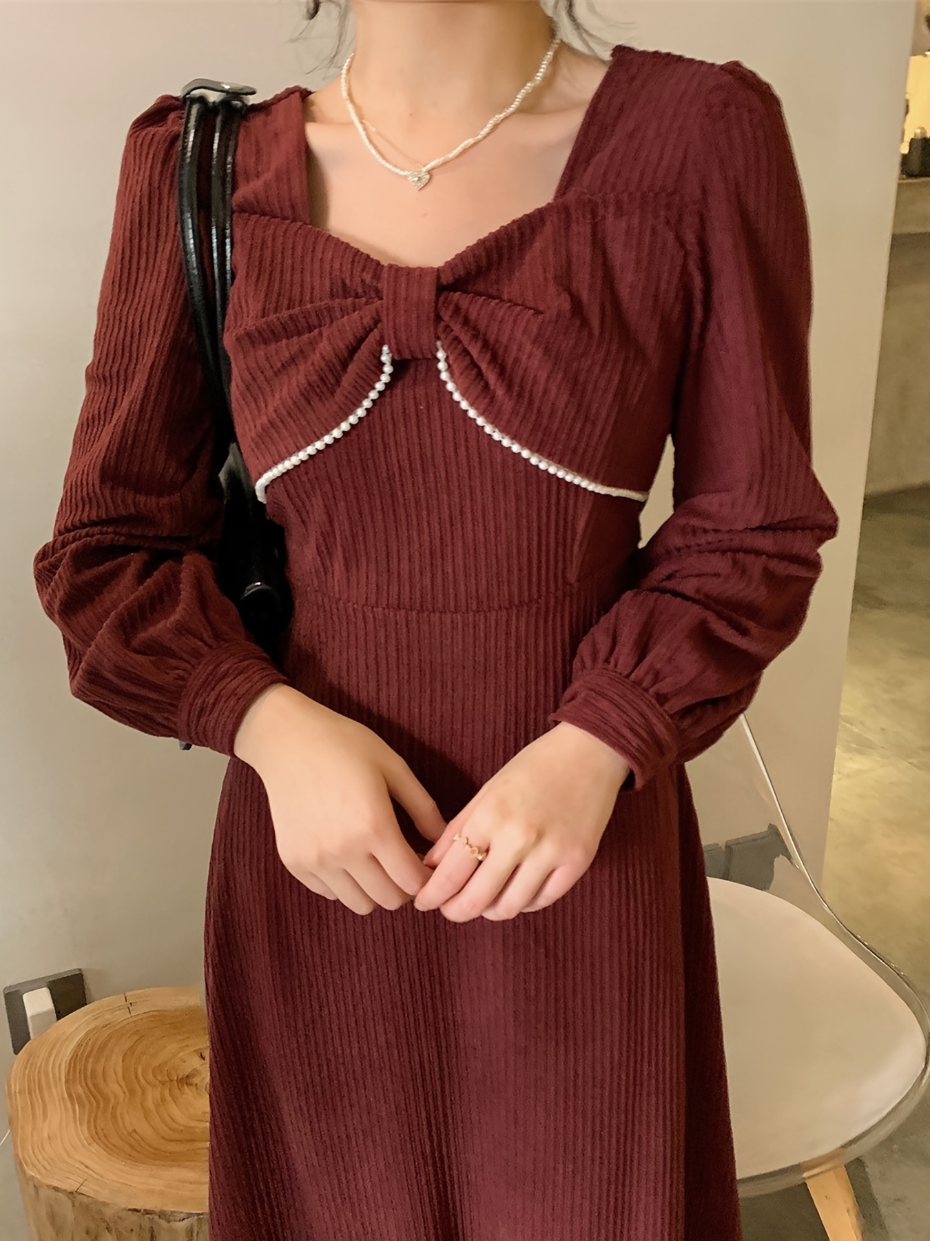 womens high waisted fit corduroy dress pearl trim - Temu Oman