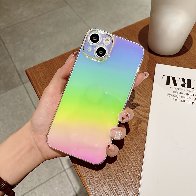 Luxury Square Glossy Electroplating Transparent Rainbow Soft Hard Phone Case  For Iphone 14 13 12 Pro Max 11 - Temu