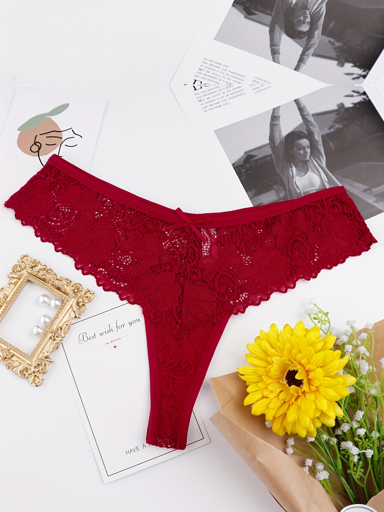 6pcs Floral Lace Thongs, Soft & Comfy Stretchy Intimates Panties, Women's  Lingerie & Underwear