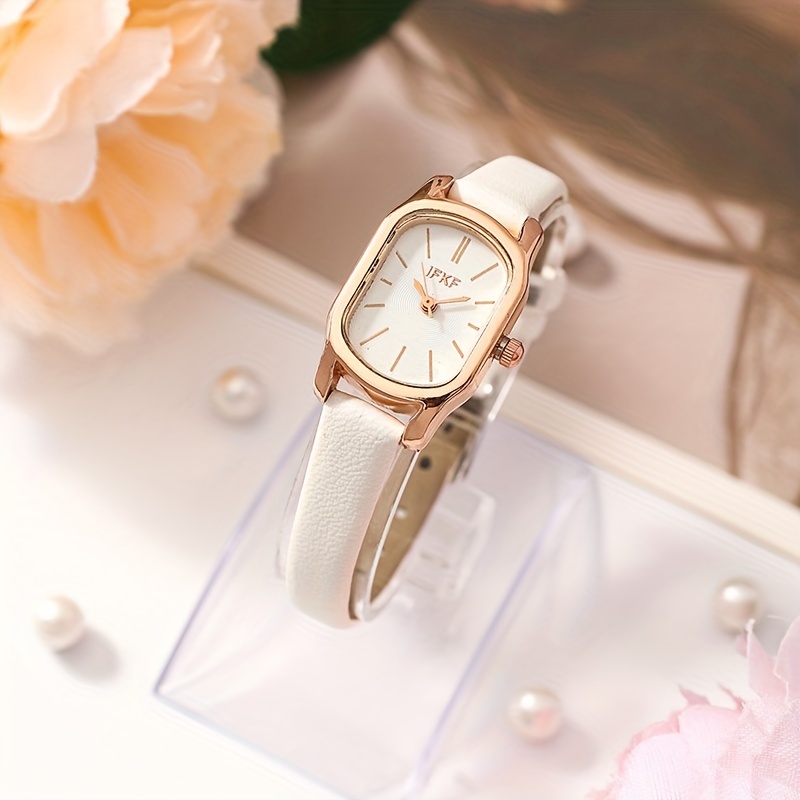 Tonneau Minimalist Quartz Watch Women's Vintage Dress Watches Thin Synthetic Leather Strap Wrist Watch,Ladies Watch,Temu