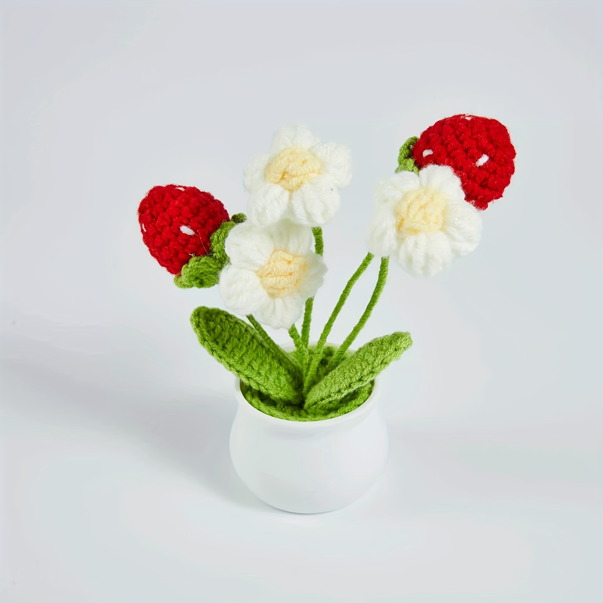 1pc Tulip Hand-Woven Simulation Flower Potted -  Finished Woolen Crochet Desktop Decoration Ornaments