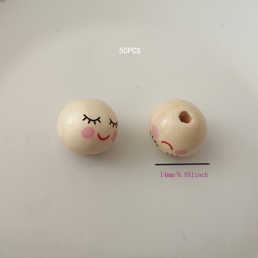Image of 50pcs 14mm Wooden Hole Beads, Spacer Ball Beads With Hole, Eyelash Doll Head Beads For Jewelry Making