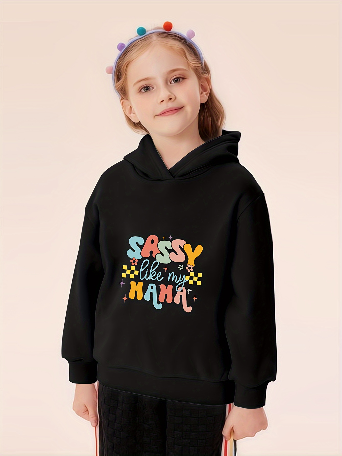 stoere mama' print meisjes hoodie top actieve lange mouw Temu