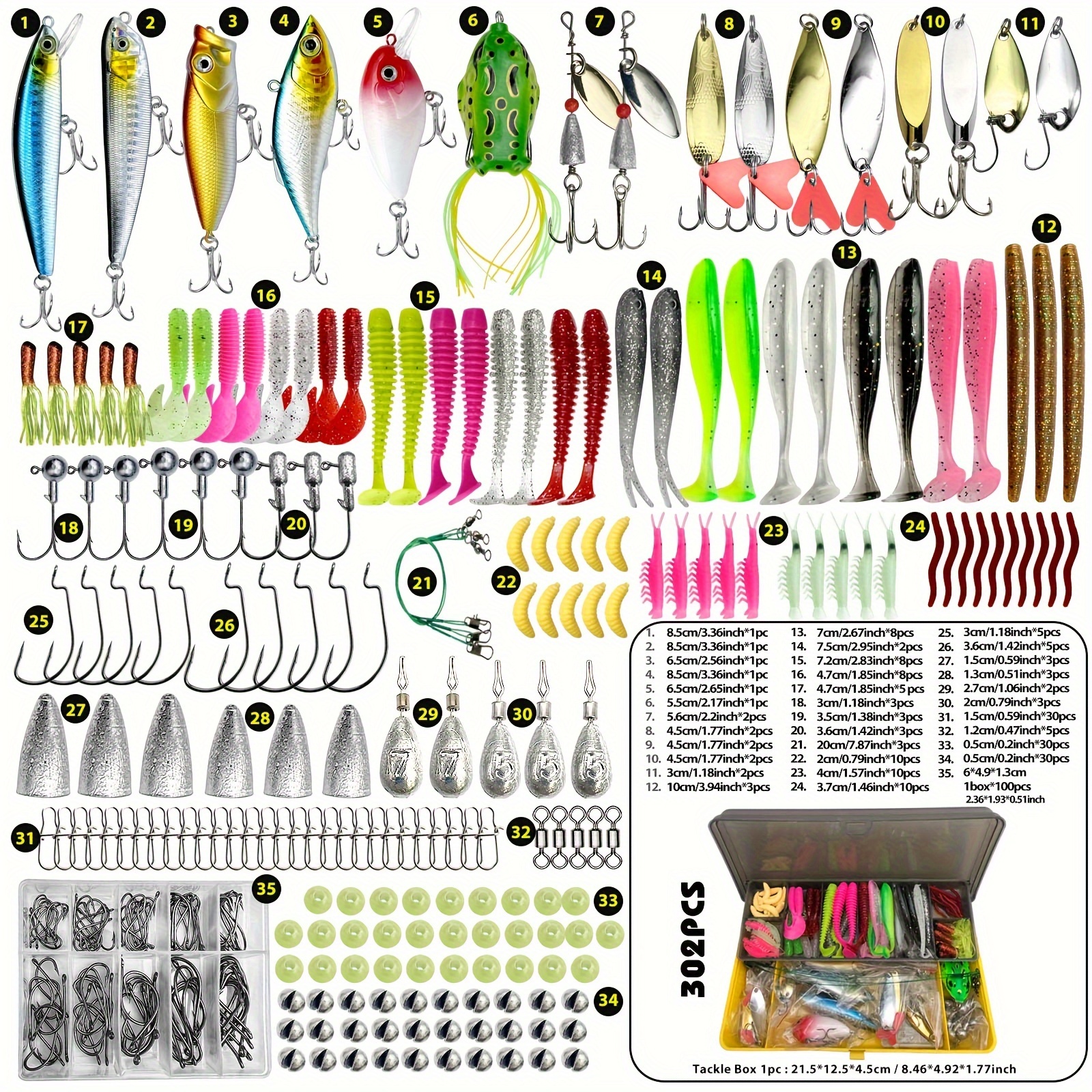 48/302pcs/set Fishing Lures Kit With Hard Baits Plastic Swimbaits, Fishing  Accessories Box, Pencil Minnow Popper Crankbait Spoon, Spinner Bait, Fishin