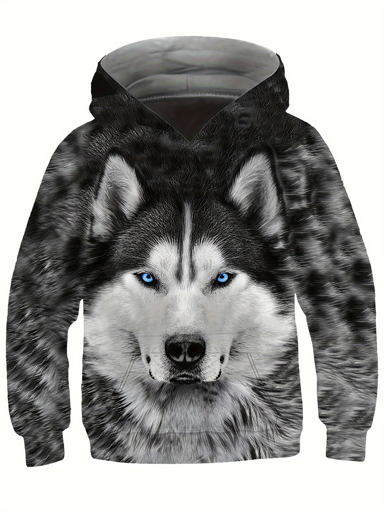 Cool Wolf 3D Print Boys Casual Pullover Long Sleeve Hoodies, Boys Sweatshirt for Spring Fall, Kids Hoodie Tops Outdoor,Temu