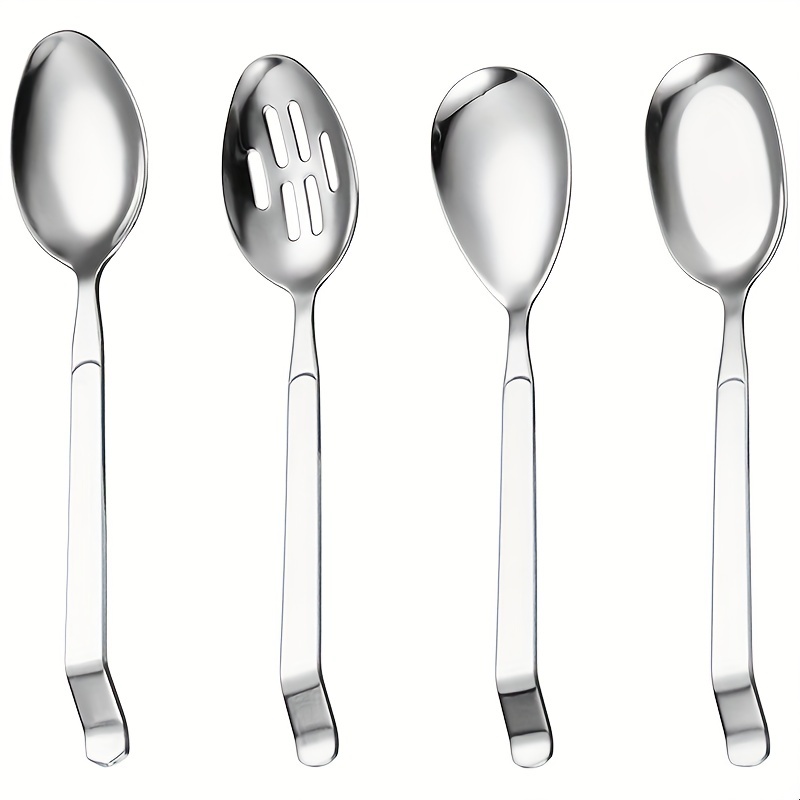 Large Stainless Steel Service Spoon Set With Slotted Spoons - Temu